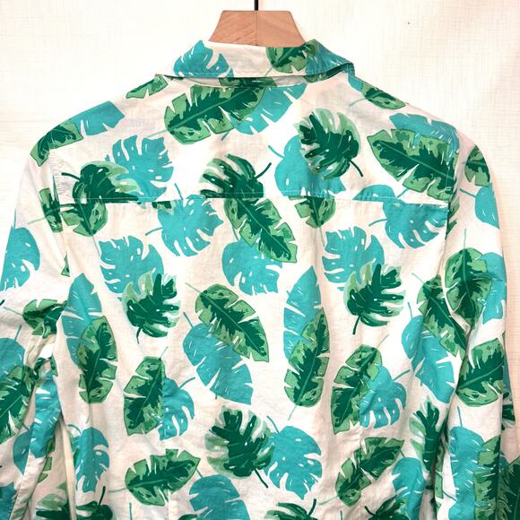 J. CREW 100% Cotton Button Down Shirt Sz M Tropical Print Palm Leaf Beach Resort - Picture 6 of 11